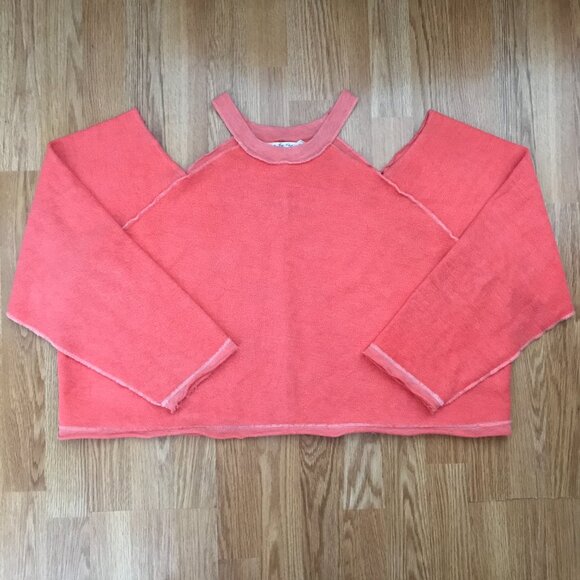 Free People We The Free Hollywood Pullover Sweatshirt Cold Shoulder Coral M - Picture 3 of 10